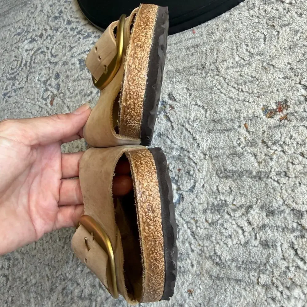 Birkenstock Madrid Big Buckle Nubuck Leather Sandals Sandcastle Sz 10-10.5